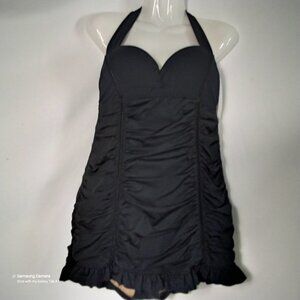 Modest Black 1 Pc. Jantzen Swim Dress Sweetheart Halter Tie Ruched Sz. 10 NWT
